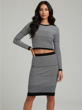 bebe Black and White Striped Skirt Set